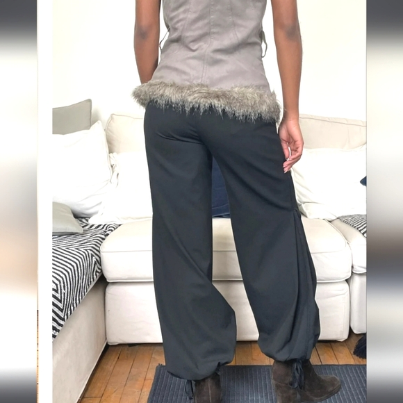 COP COPINE Black Wide leg Pant Hem Pleated Dress Pants - Picture 3 of 16